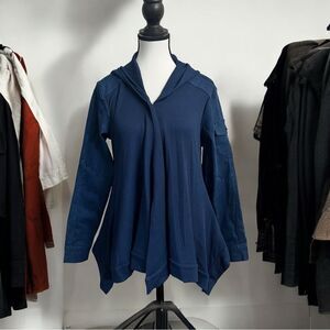 NWT DG2 Diane Gilman Indigo Blue Twill Knit Denim Combo Draped Jacket Size Med